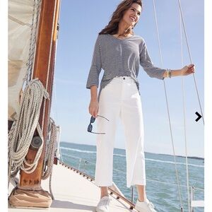 Chicos Linen Blue Stripe Dolman Sleeve Top Drop Shoulder Coastal Medium